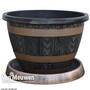 Wooden Barrel Effect Pot & Saucer