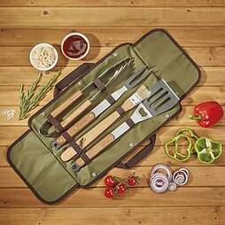 Large Wood and Metal BBQ Tools with Carry Case