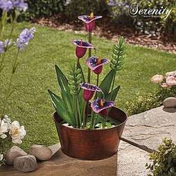 Serenity Metal Indoor and Outdoor Purple Calla Lilies Water Feature